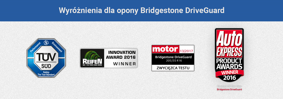 Wyróżnienia dla opony Bridgestone z systemem DriveGuard