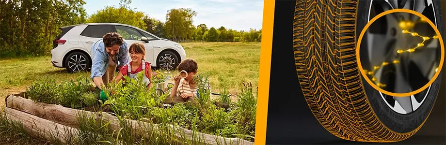 Rodzina przy samochodzie wyposażonym w Continental UltraContact NXT